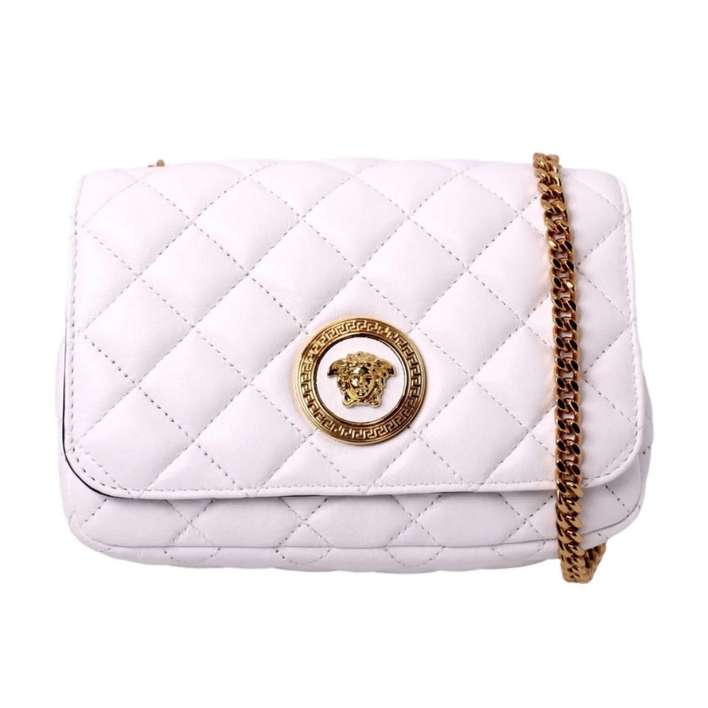 Versace La Medusa Quilted White Lambskin Leather Crossbody Shoulder Bag